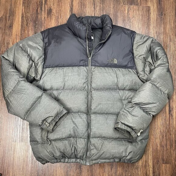 North Face VTG 00s 700 Goose Down Nuptse Puffer Jacket Coat Black Gray XL - Picture 1 of 6